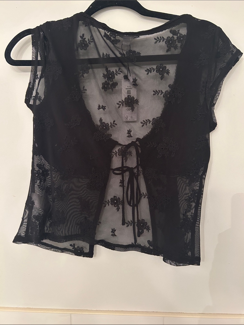 Garage Sheer Black Floral Tie-Front Crop Top - Picture 2 of 3